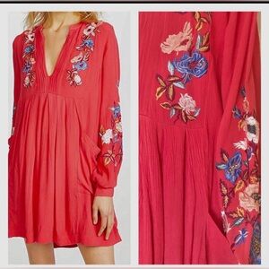 Free people Embroidered Red Floral Dress